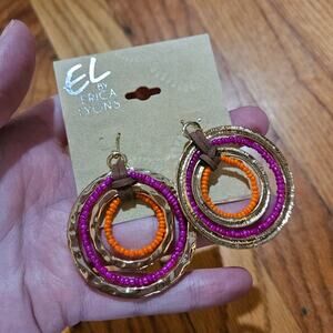 EL by Erica Lyons (JCP) Boho Gold-Tone Hammered Metal & Bead Dangle Earrings